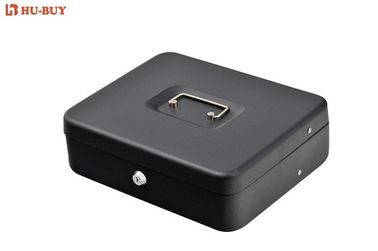 Locking Large 12 Inch Metal Cash Box With Money Tray / 4 Spring Hinged Clips
