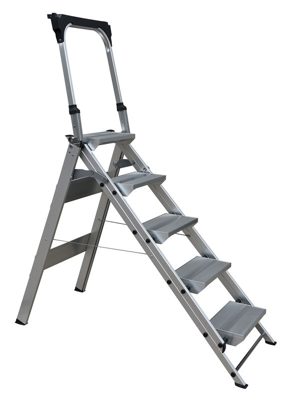 5 Steps Domestic Aluminum Step Ladders Stool with Handle and Tool Tray